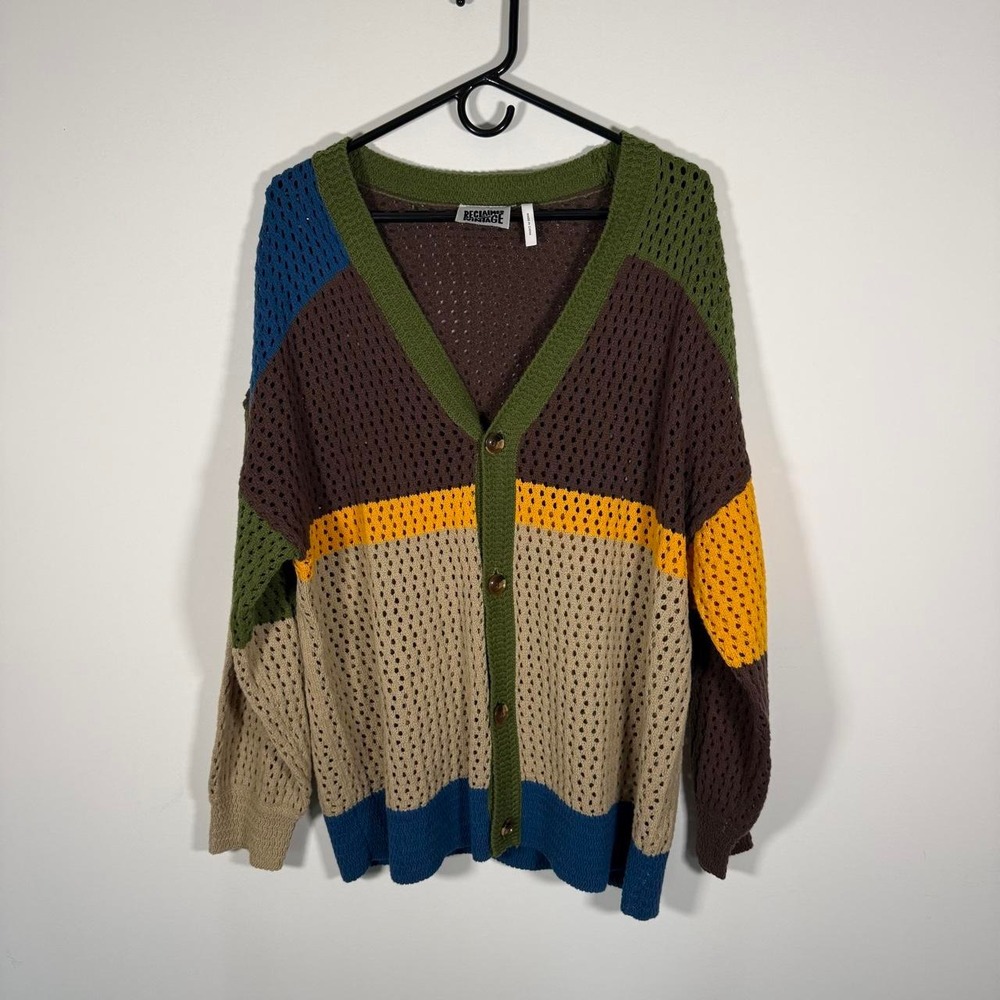 reclaimed vintage color block button up cardigan